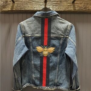 Golden Bee Denim Jacket with glass beads and embroidery.